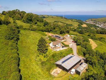Ariel view of Guyscliffe farm where you can see the sea from the picnic area