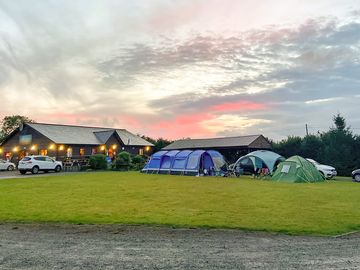 Beautiful sunset over the restaurant and campsite