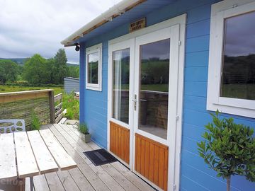 Log cabin outdoor seating area