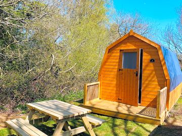 Outside view of a camping pod.