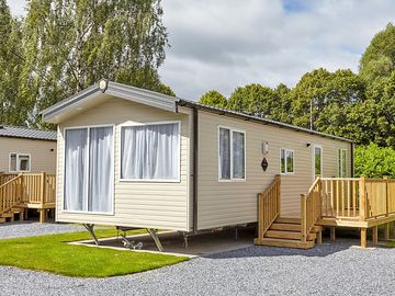 Enclosed deck area outside the static caravan