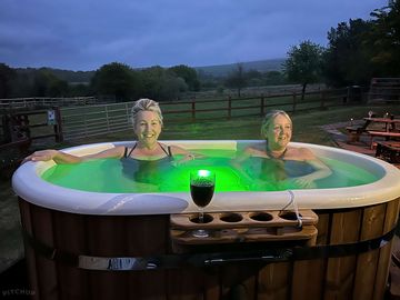 Relaxing in the hot tub with the beautiful preseli hills in the background