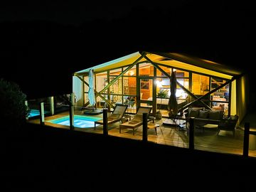 Safari tent at night