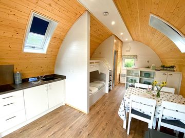 Open-plan living, sleeping and kitchen area