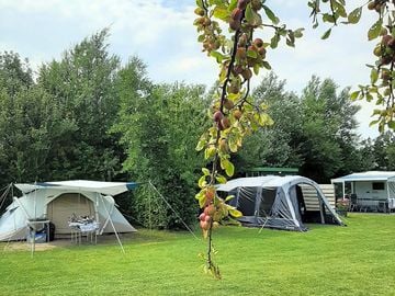 Camping pitch with private sanitary facilities