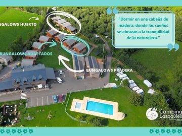 Aerial photo of camping laspaúles with the distribution of the bungalows marked