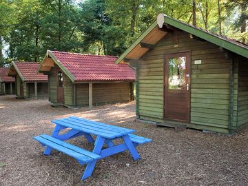 The holiday cabins in a row