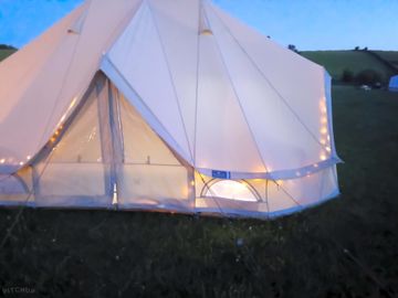 Forget-me-not tent lit up at night