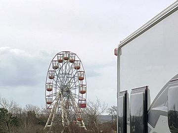 View of folly farm's big wheel from our touring pitches