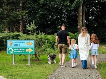 Family starting 1km walk around our Castlewood Land Walk/pathway, Castlewood Holiday Park, Antrim