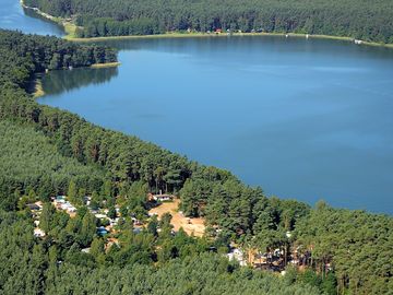 Aerial view of the site and lake