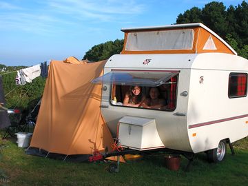 Vintage caravan visiting the site