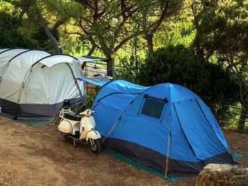 Tent pitches under shade