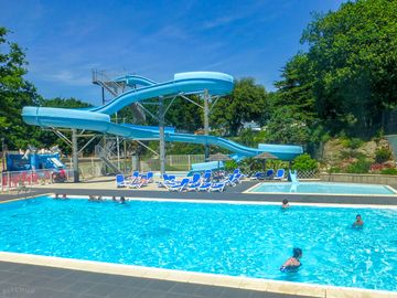 Outdoor pool and waterslide