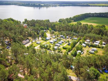 Aerial view of the site and lake