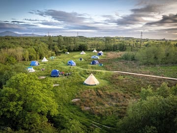 Birds-eye view of the meadow campsite