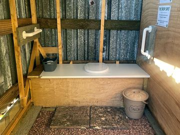 The drop stop, our large composting toilets