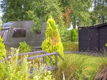 Outside the caravan