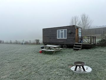 Bothy hut, chilly outside, cosy inside