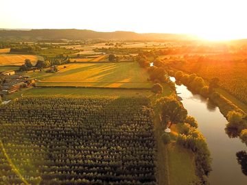 Aerial photo of the campsite and orchard