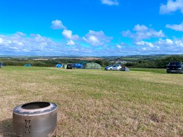 View from tent in the wild camping field