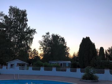 Swimming pool at dusk