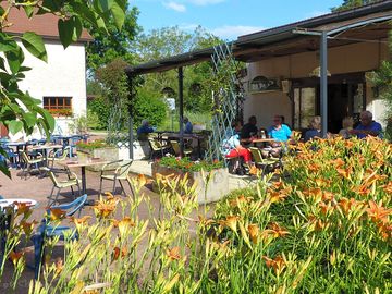 Flowers around the restaurant