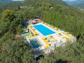 Aerial view of the pools