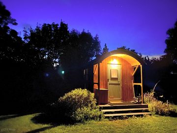 Stargazing outside hobbit hut.