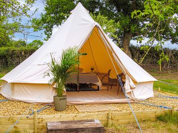 Relax in our bell tents surrounded by beautiful cider orchards