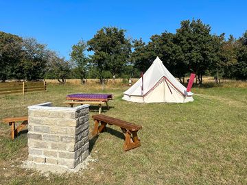 Picnic table and barbecue