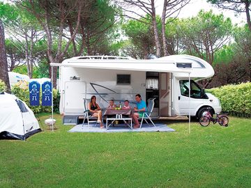 Pitch with space for an awning or a pup tent