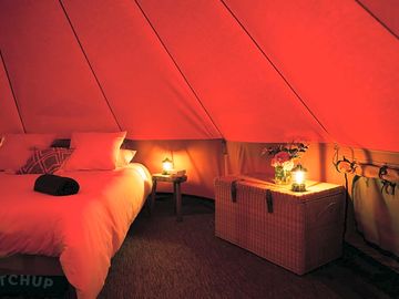 Tent lit up at night