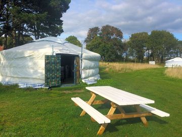 Picnic table outside the yurt