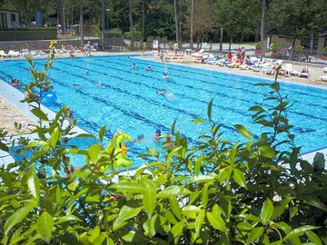 Looking across the pool