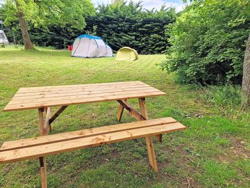 Picnic bench by the pitches