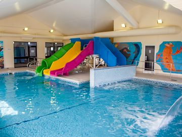 Heated indoor pool with waterslides