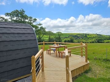 Stunning views across the valley from under oak pod.