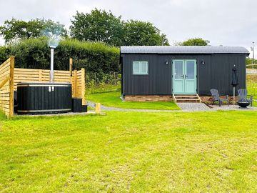 Shepherd's hut with hot tub