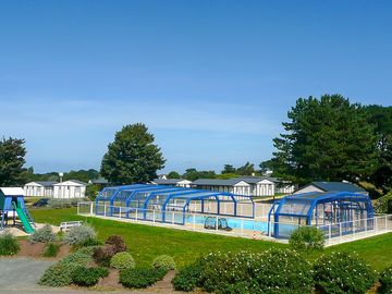 Outdoor pool with cover for rainy days