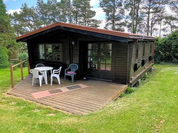 Seating area and private grass area with parking