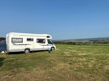 Motorhome pitched on the grass
