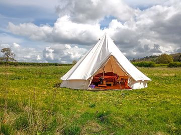 Bell tent exterior with door open