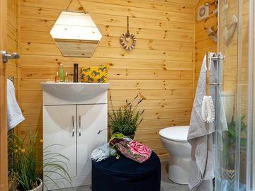 Toilet, shower and sink