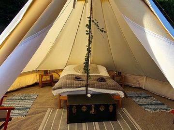 Inside one of our bell tents