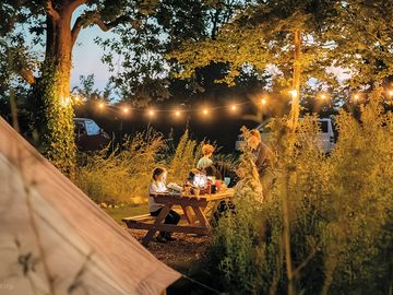 Evening hangout at the bell tents