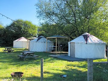 The outside area of the yurts