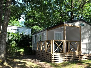 Outside of the static caravan