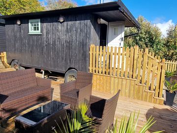Outside the shepherd's hut
