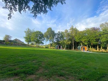 View up to the cabins